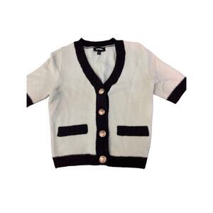 Express Short Sleeve Cardigan Aqua with Black trim women’s Small